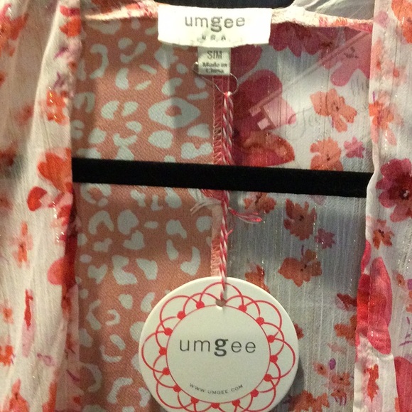 NWT Umgee Ruffled Pink/White Lg & Sm Floral & Leopard Spot Kimono - Picture 2 of 7